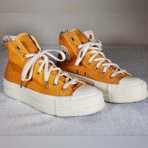EUC Converse All Star Elevated Gold Platform High Top 568379C Women's Size US 8